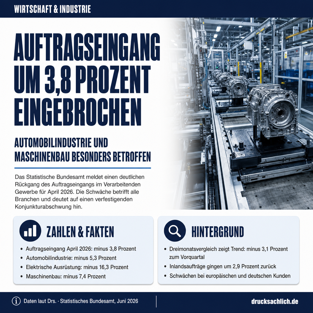Aufträge für deutsche Industrie brechen um 3,8 Prozent ein