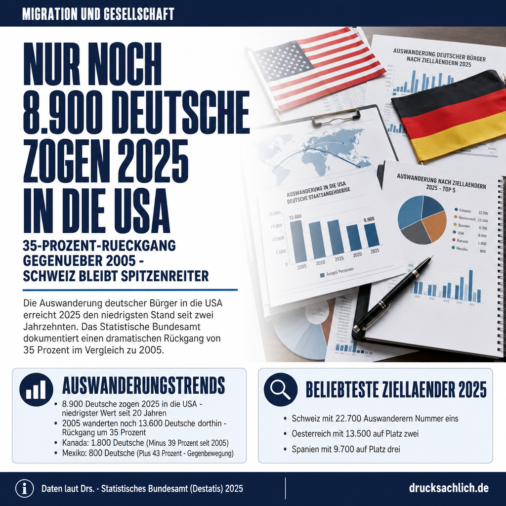 Auswanderung in die USA sinkt: 8.900 Deutsche zogen 2025 weg