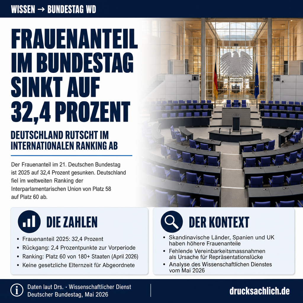 Frauenanteil im Bundestag sinkt auf 32,4 Prozent