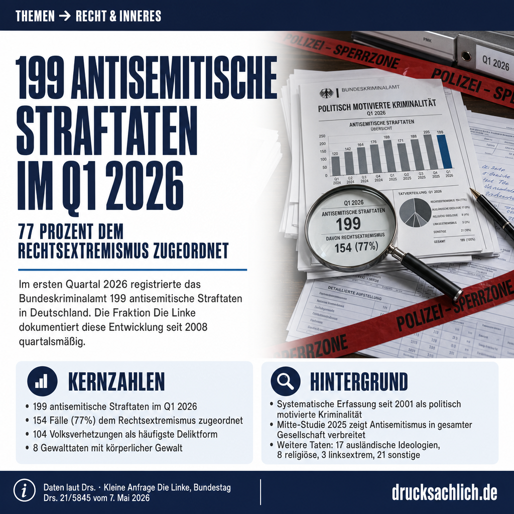 Antisemitismus: 199 Straftaten im ersten Quartal 2026