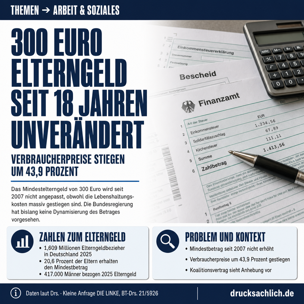 Elterngeld-Statistik: 300-Euro-Mindestbetrag seit 2007 unverändert
