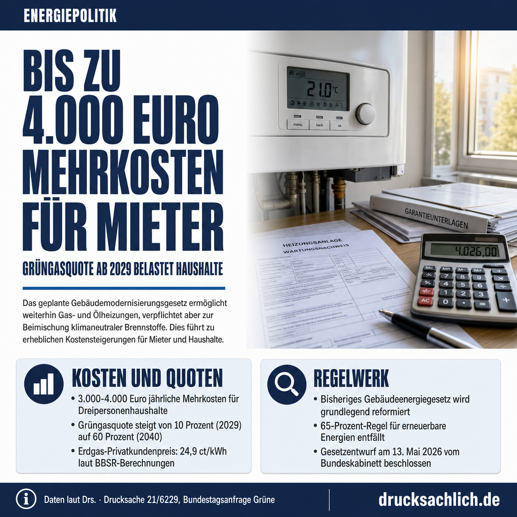 10% Biogasquote ab 2029: Mieter zahlen bis zu 4.000 Euro mehr