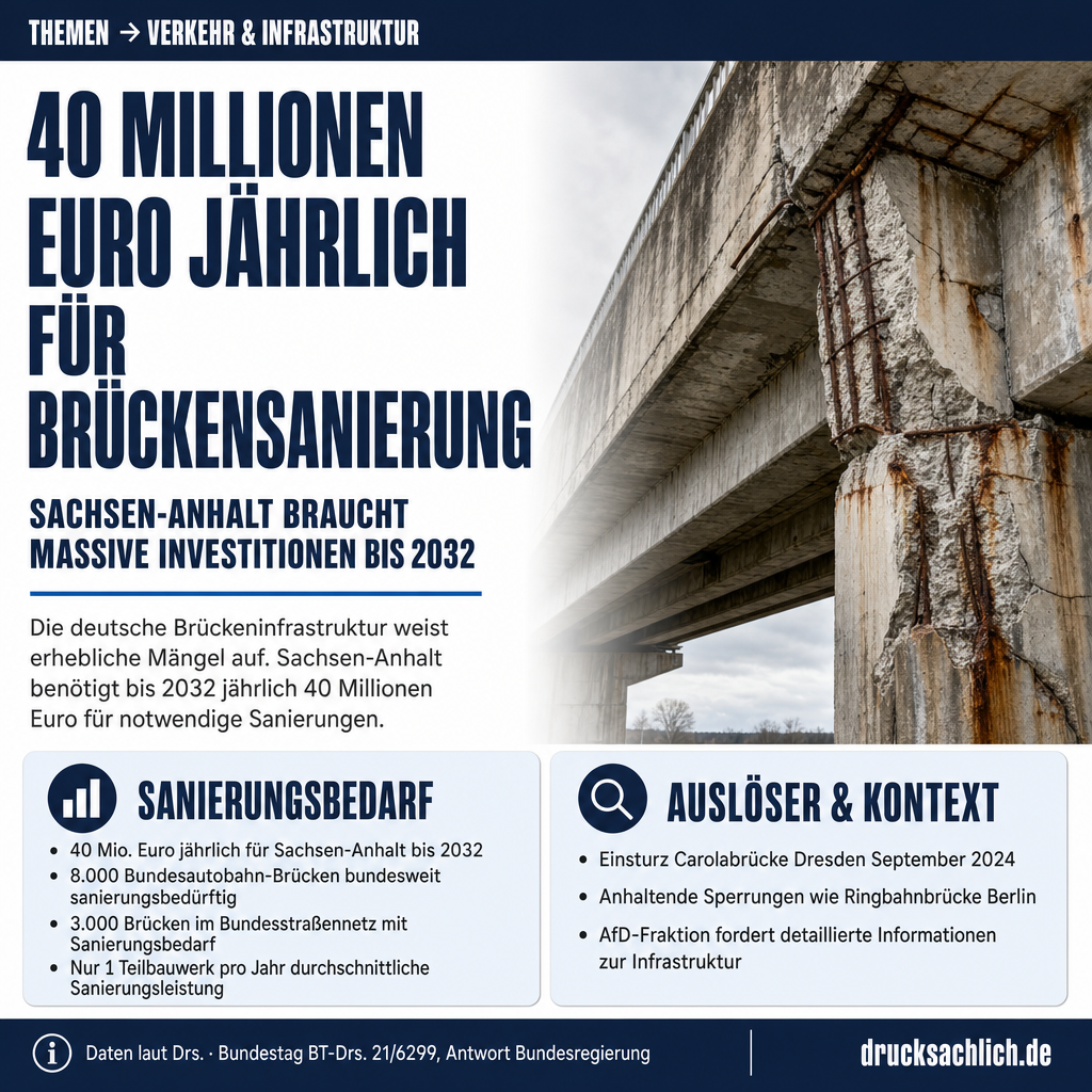 Sachsen-Anhalts Brücken: 40 Millionen pro Jahr bis 2032 nötig