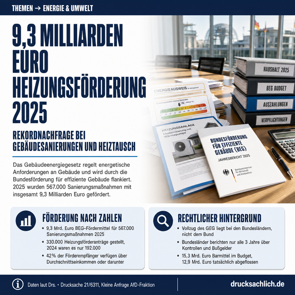GEG 2025: 9,3 Mrd. Euro Förderung, Vollzugsdaten fehlen