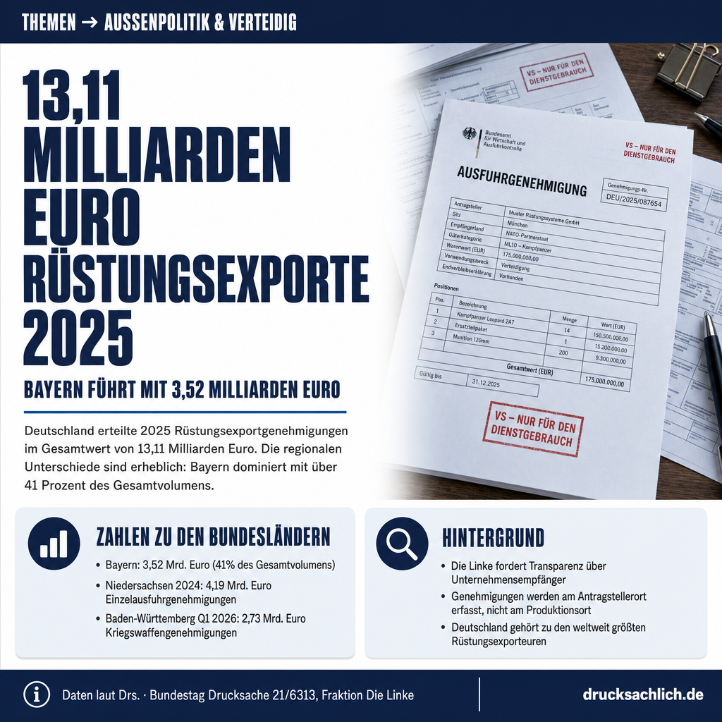 Rüstungsexporte nach Bundesländern: 13 Mrd. Euro in 2025