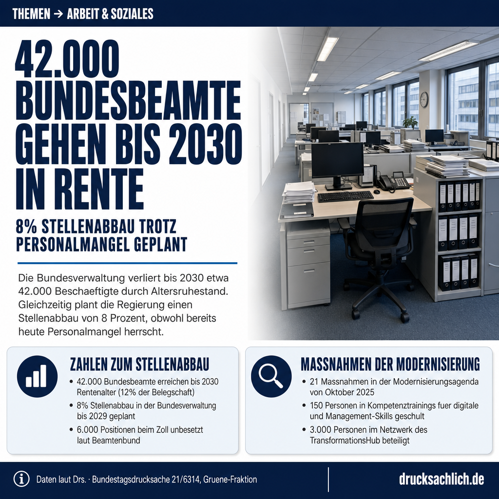 Bundesverwaltung: 8% Stellenabbau bis 2029 bei Personalmangel