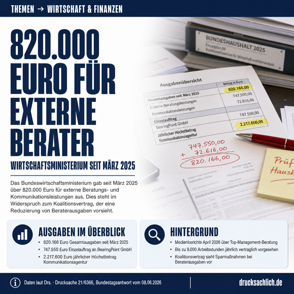 Externe Beratung im Wirtschaftsministerium: 820.000 Euro seit 2025