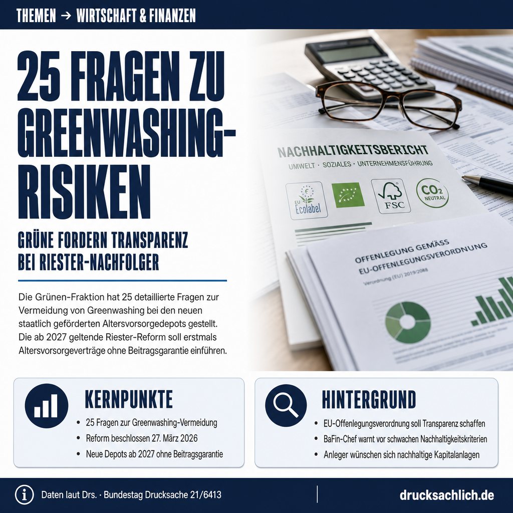 Greenwashing-Risiken: Grüne stellen 25 Fragen zu Riester-Nachfolger