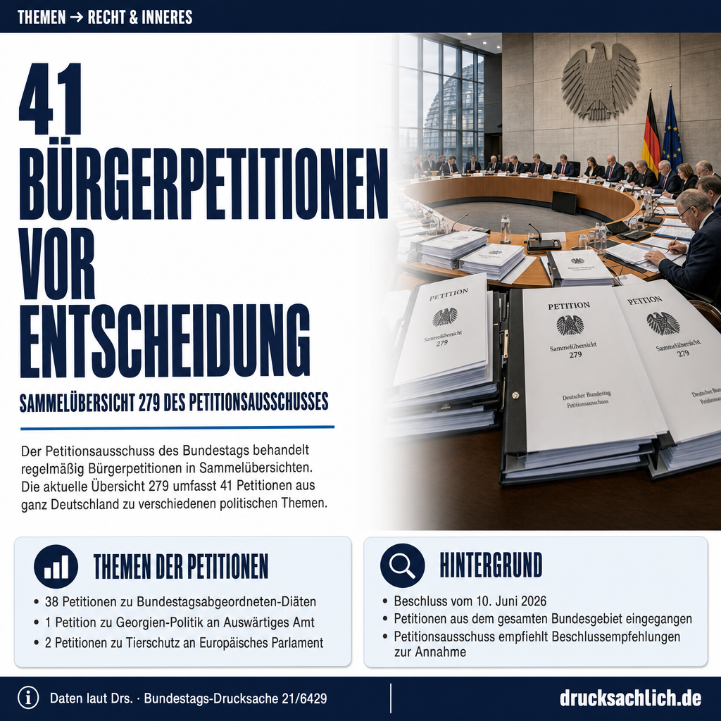 279. Sammelübersicht: 41 neue Petitionen vor der Entscheidung