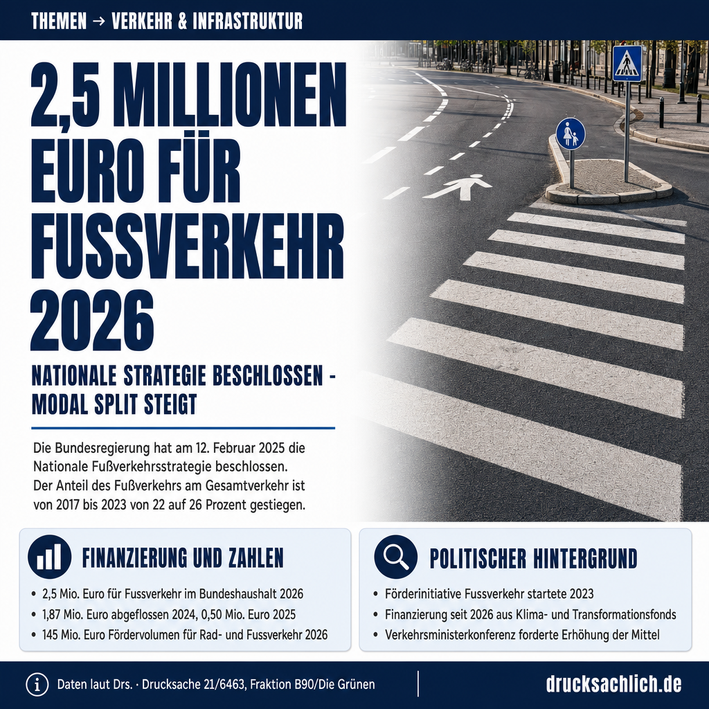 Fußverkehrsstrategie: 2,5 Mio. Euro im Bundeshaushalt 2026