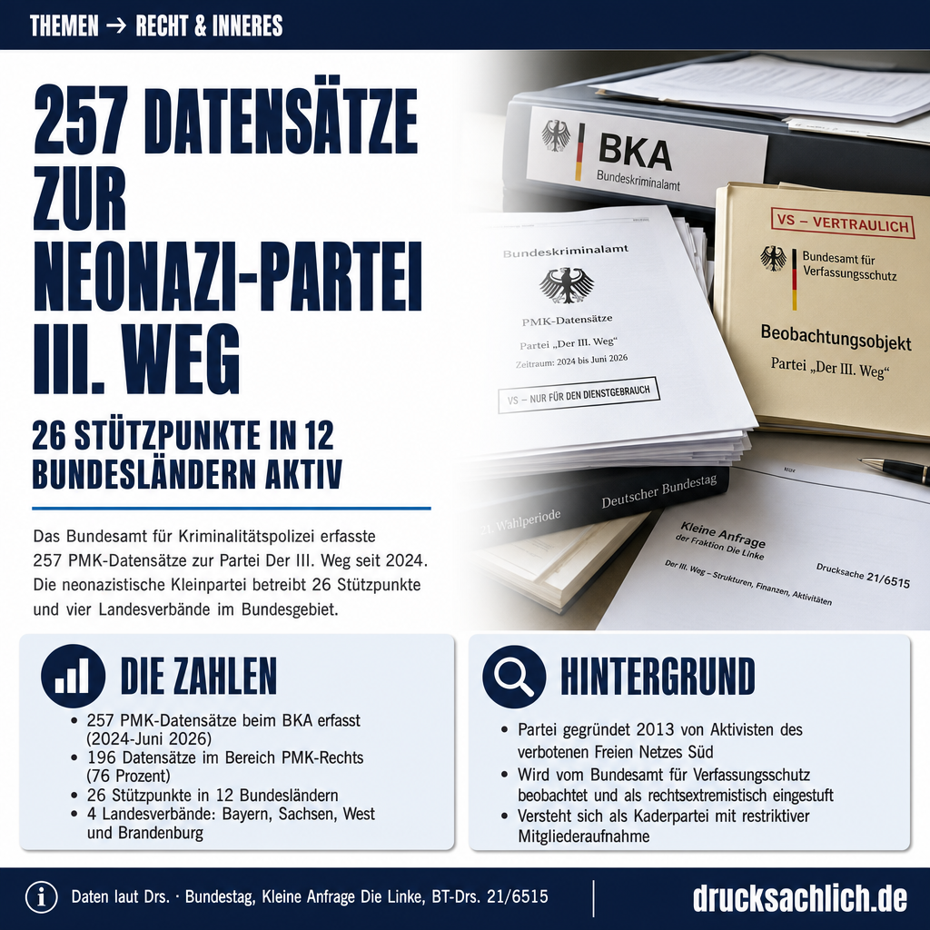 Neonazi-Partei III. Weg: 257 PMK-Datensätze und 26 Stützpunkte