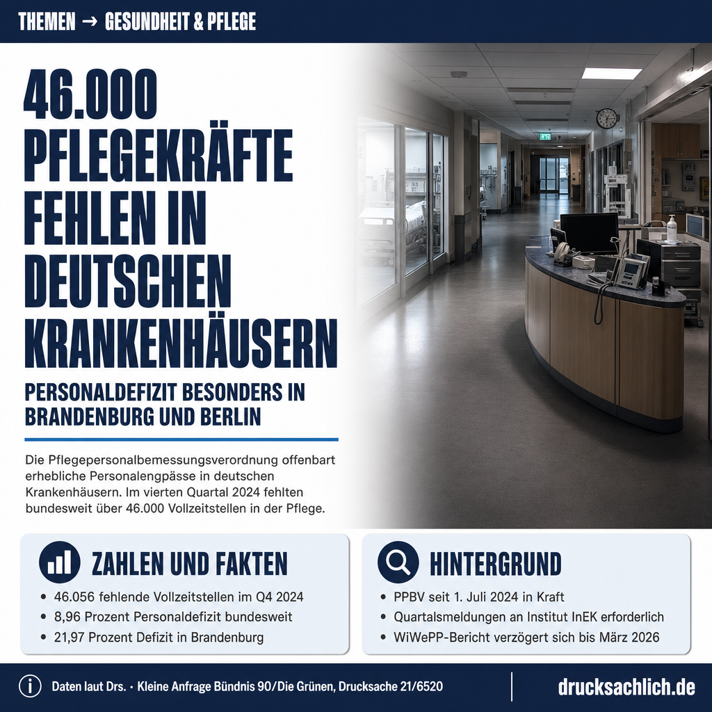 Pflegepersonal-Regelung 2.0: 46.000 Vollzeitstellen fehlen in Krankenhäusern