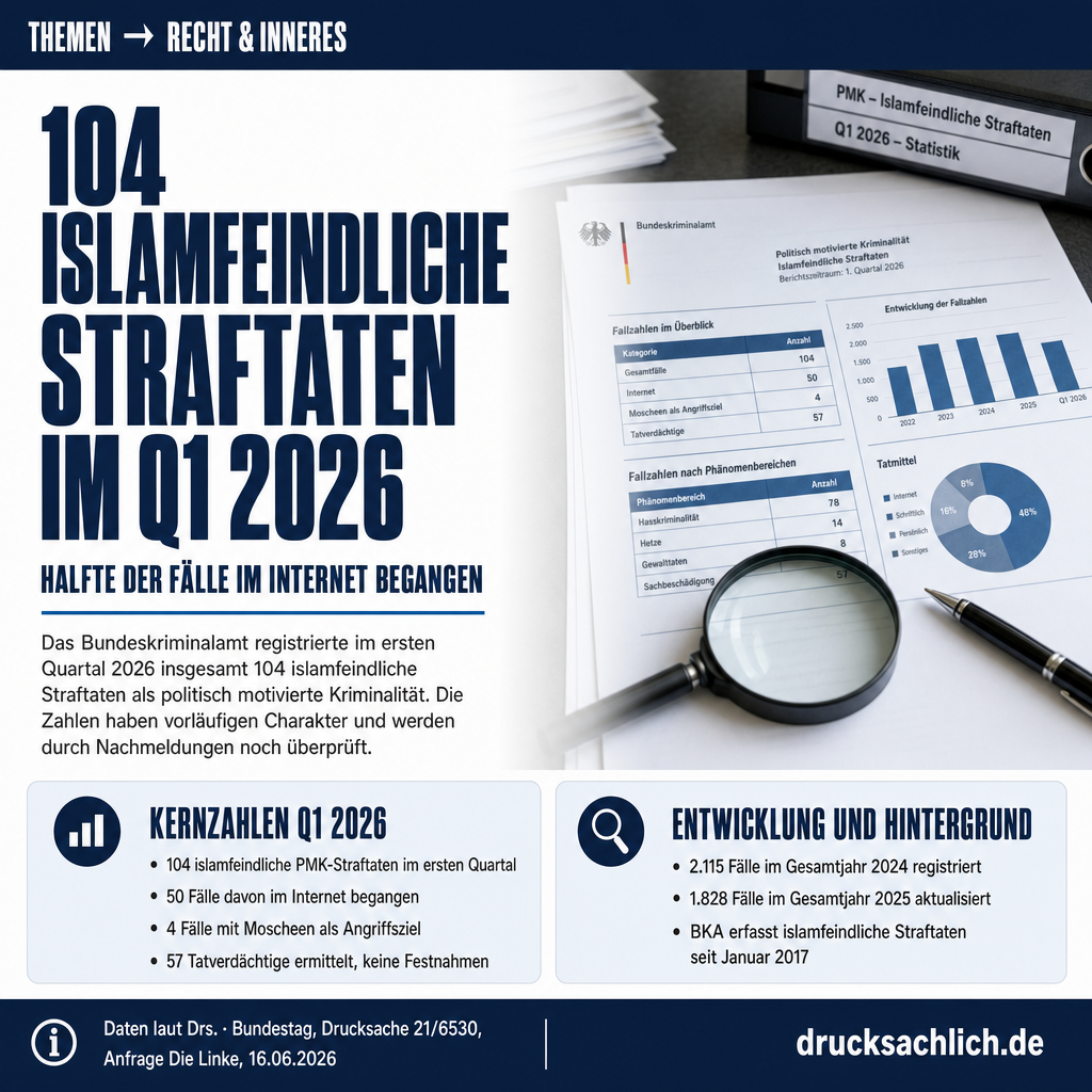 Islamfeindliche Straftaten: 104 Fälle im ersten Quartal 2026