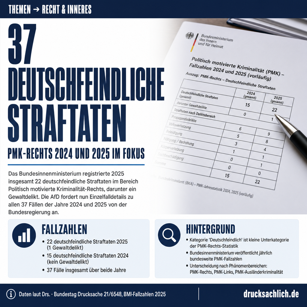 PMK-Rechts: 37 deutschfeindliche Straftaten in 2024 und 2025