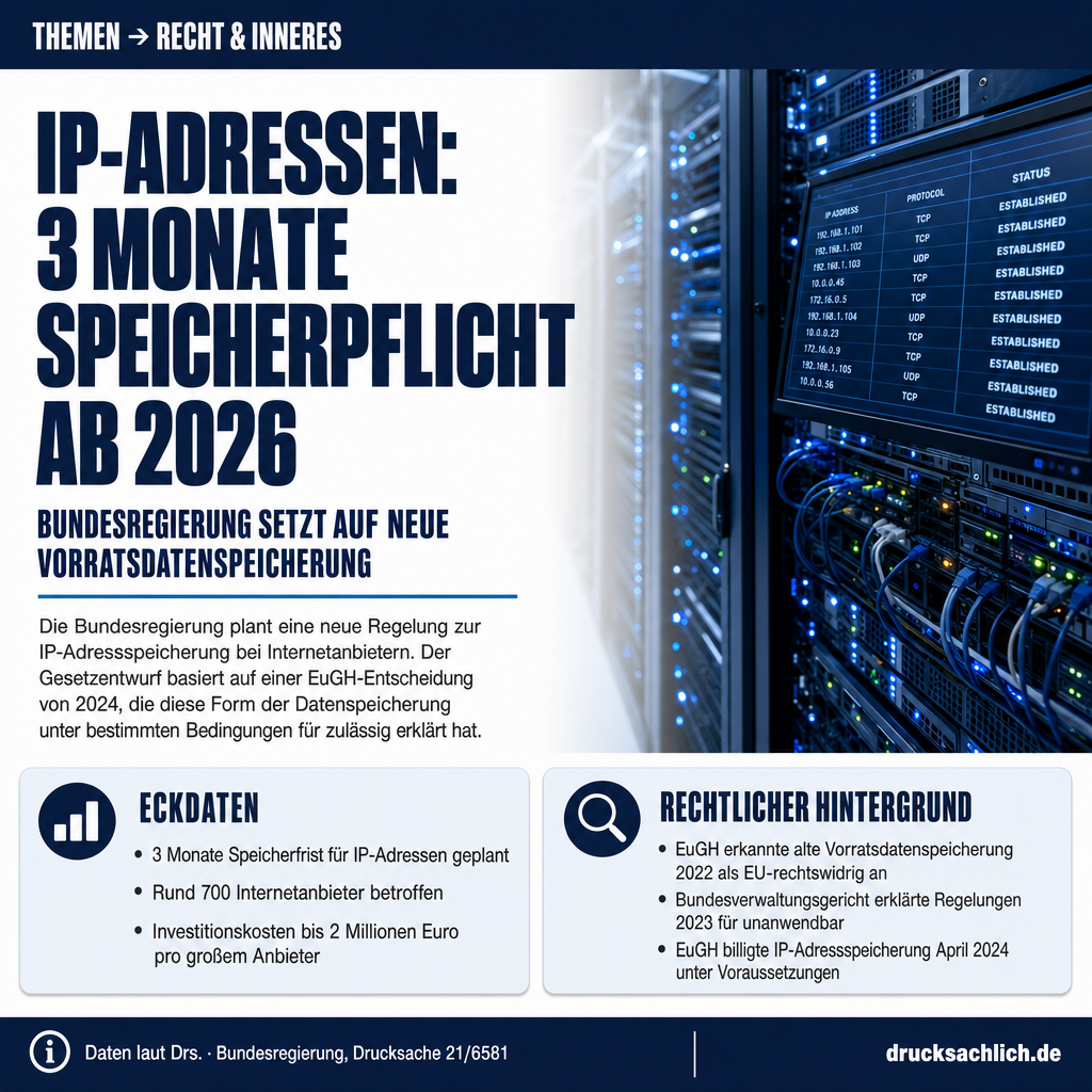 IP-Adressspeicherung 2026: Bundesregierung legt Gesetzentwurf vor