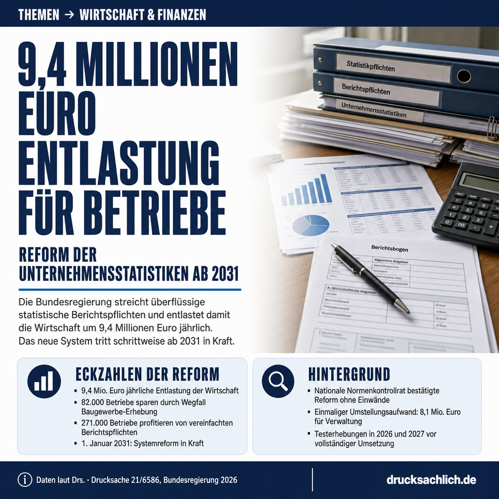 Unternehmensstatistik-Reform: 9,4 Mio. Euro Entlastung für Betriebe