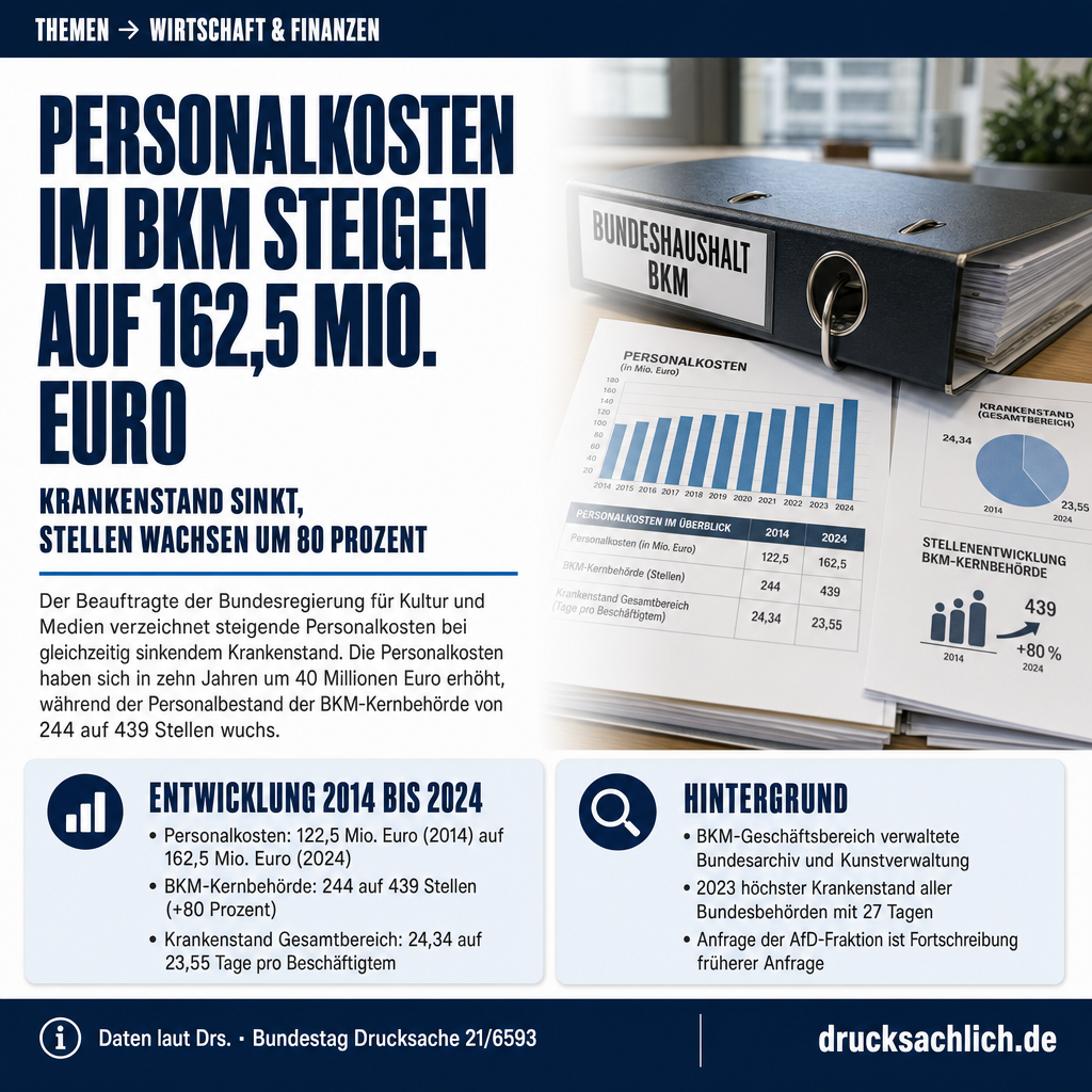 BKM-Behörde: Krankenstand sinkt, Personalkosten steigen auf 162 Mio. Euro