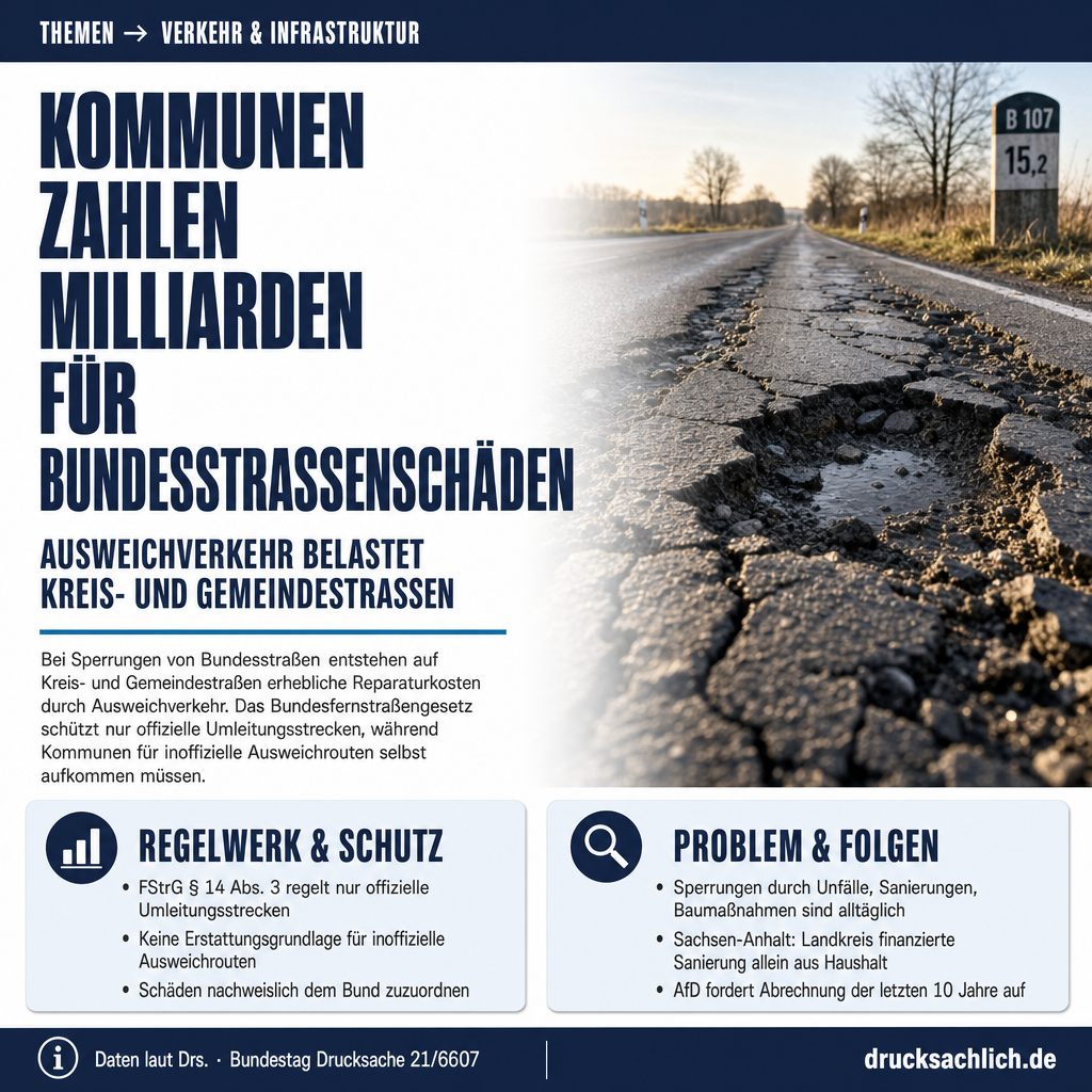 Bundesstraßen-Sperrungen: Wer zahlt Schäden an Kreis- und Gemeindestraßen?
