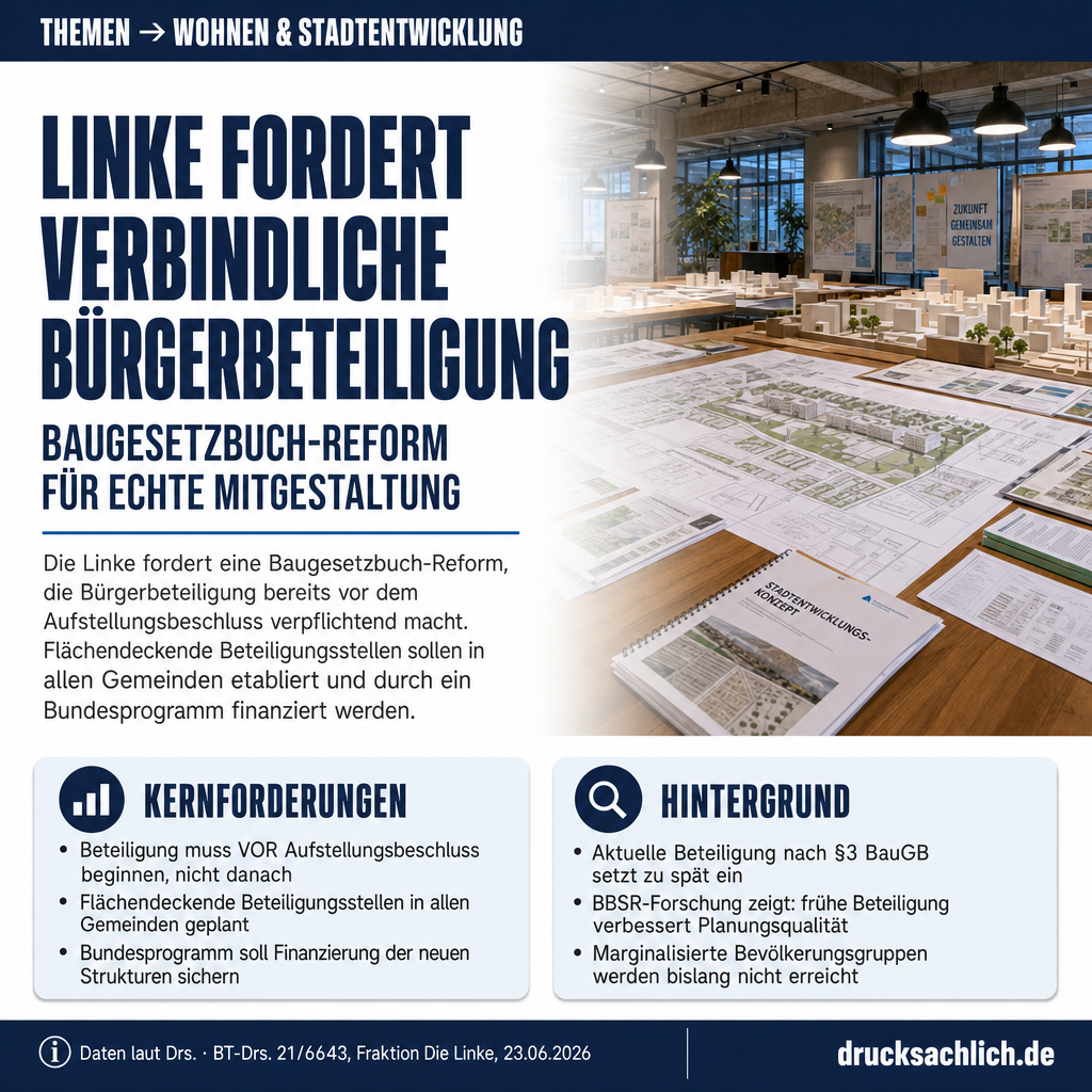 Baugesetzbuch-Reform: Linke fordert verbindliche Bürgerbeteiligung