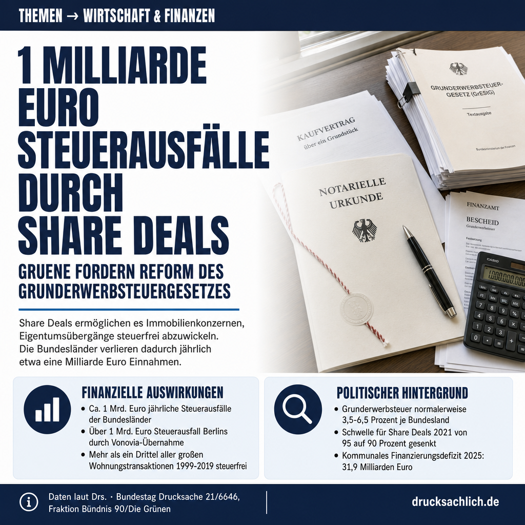 Share Deals: Grüne fordern 1 Mrd. Euro mehr Grunderwerbsteuer
