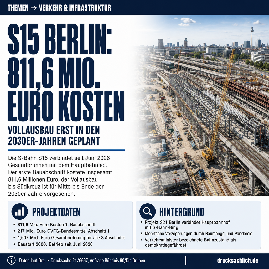 S-Bahn S15 Berlin: 811,6 Mio. Euro Kosten, Vollausbau bis 2030er