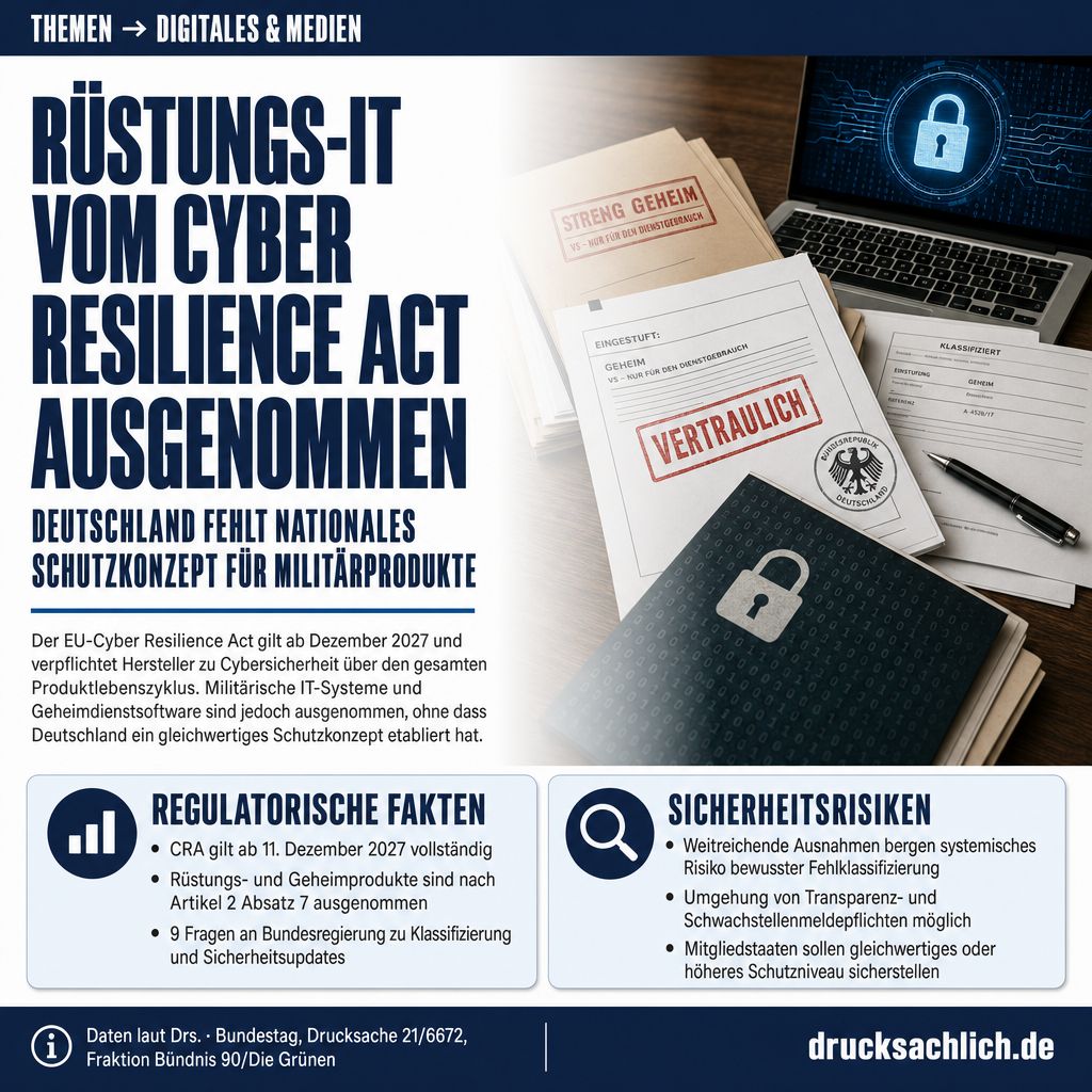 Cyber Resilience Act: IT-Sicherheit für Rüstungs- und Geheimprodukte ungeklärt
