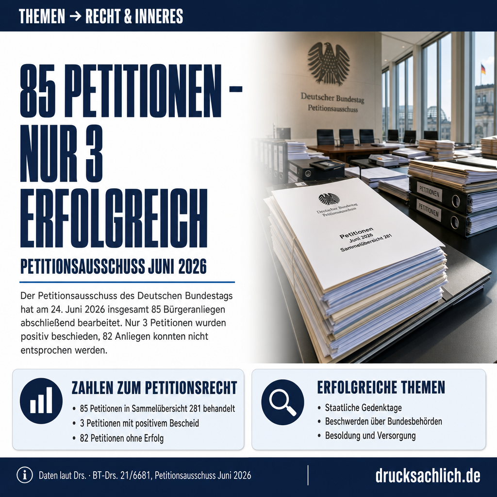 Petitionsausschuss: 85 Bürgeranliegen im Juni 2026 entschieden