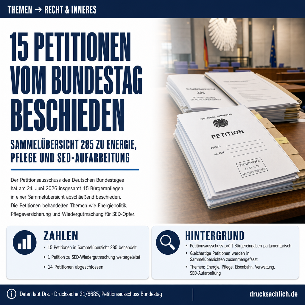 Petitionsausschuss: 15 Petitionen aus Sammelübersicht 285 beschieden