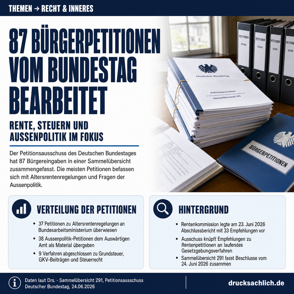 Petitionsausschuss: 87 Bürgereingaben zu Rente, Steuern und Außenpolitik
