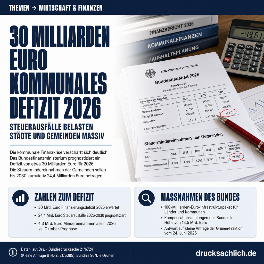 Kommunale Finanzkrise: 30 Mrd. Euro Defizit 2026 erwartet