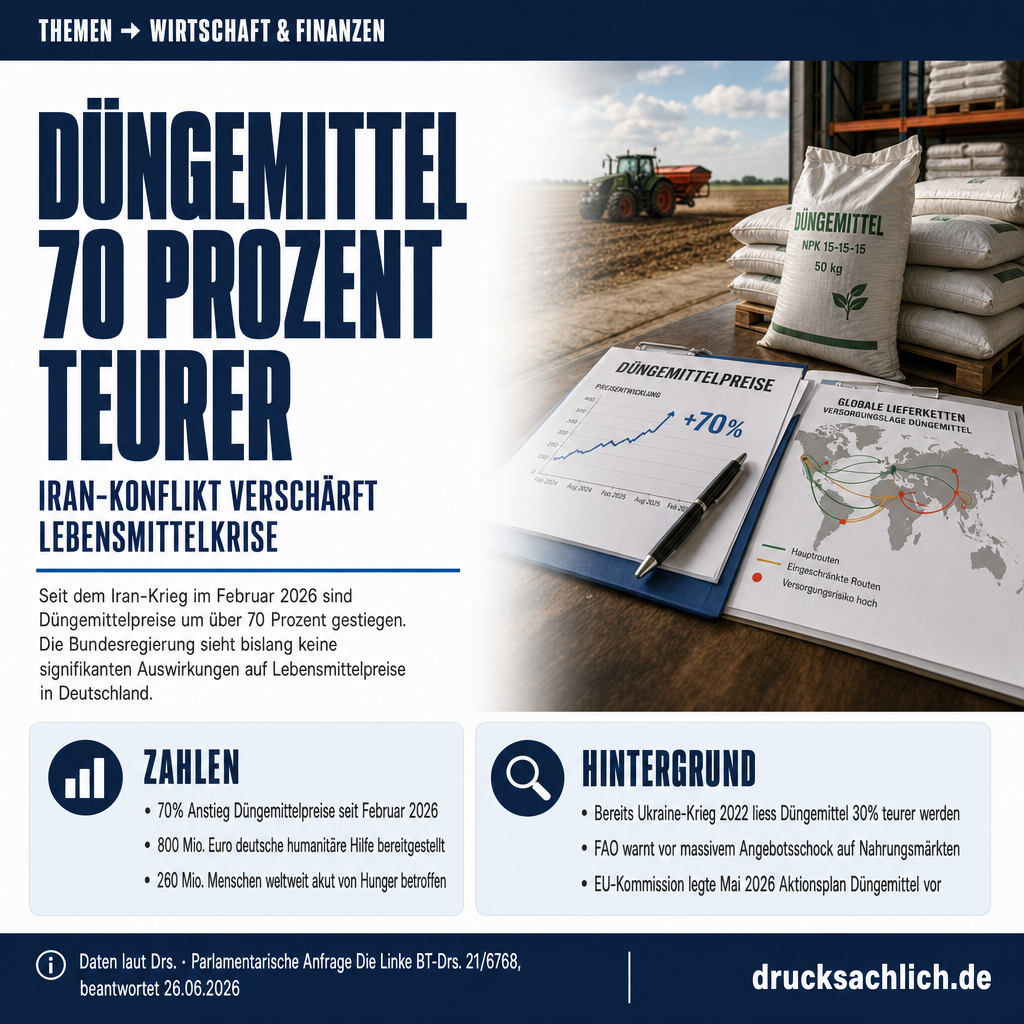 Lebensmittelpreise: Düngemittel 70% teurer nach Iran-Krieg