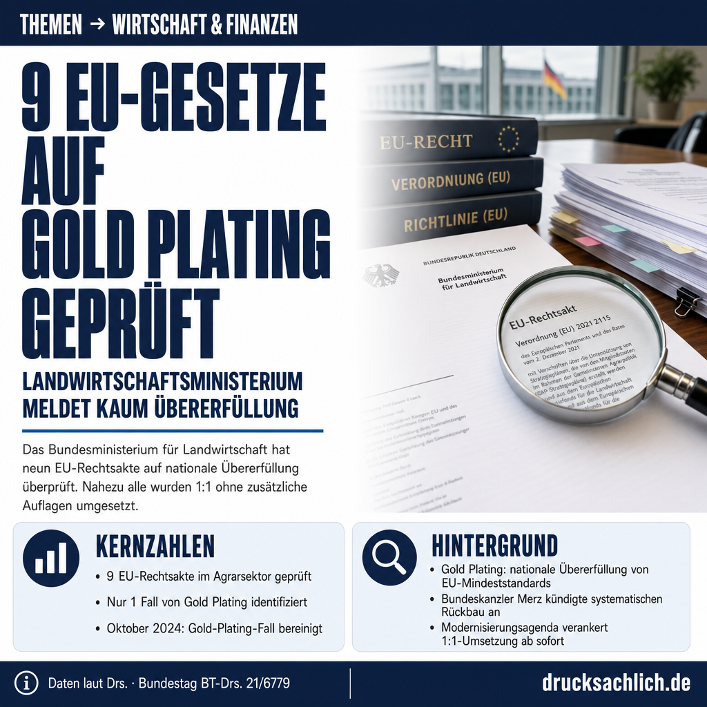 Gold Plating: Landwirtschaftsministerium meldet kaum Übererfüllung
