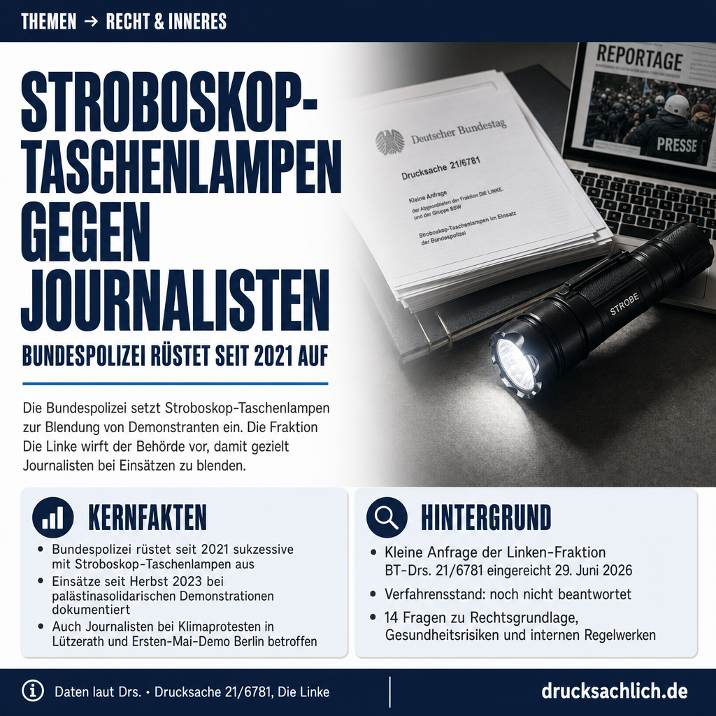 Stroboskop-Taschenlampen: Bundespolizei blendet Journalisten