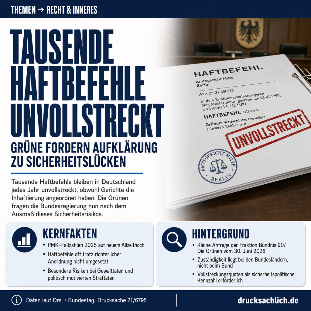 Nicht vollstreckte Haftbefehle: Grüne fragen nach Sicherheitslücken