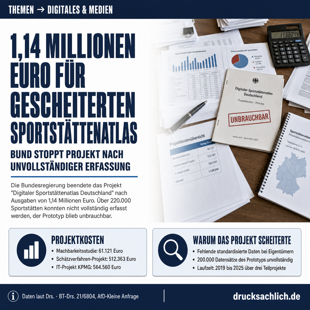 Digitaler Sportstättenatlas: Bund stoppt Projekt nach 1,1 Mio. Euro