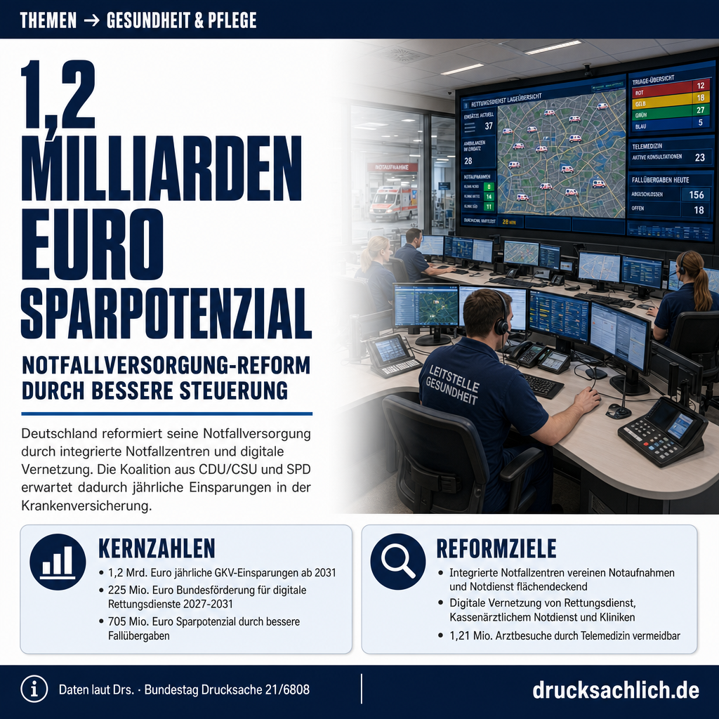 Notfallversorgung-Reform 2026: 1,2 Mrd. Euro Einsparpotenzial