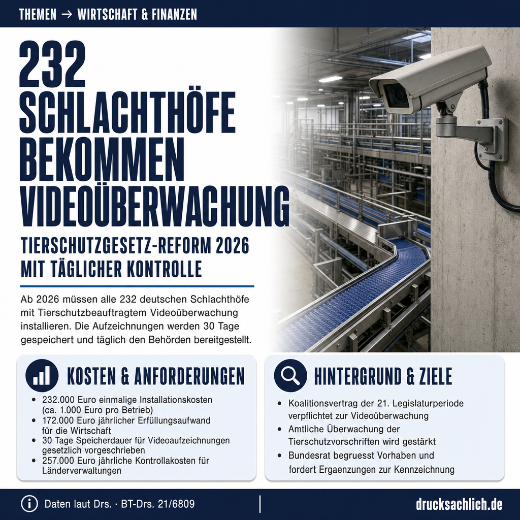 Tierschutzgesetz-Reform 2026: Videoüberwachung in Schlachthöfen