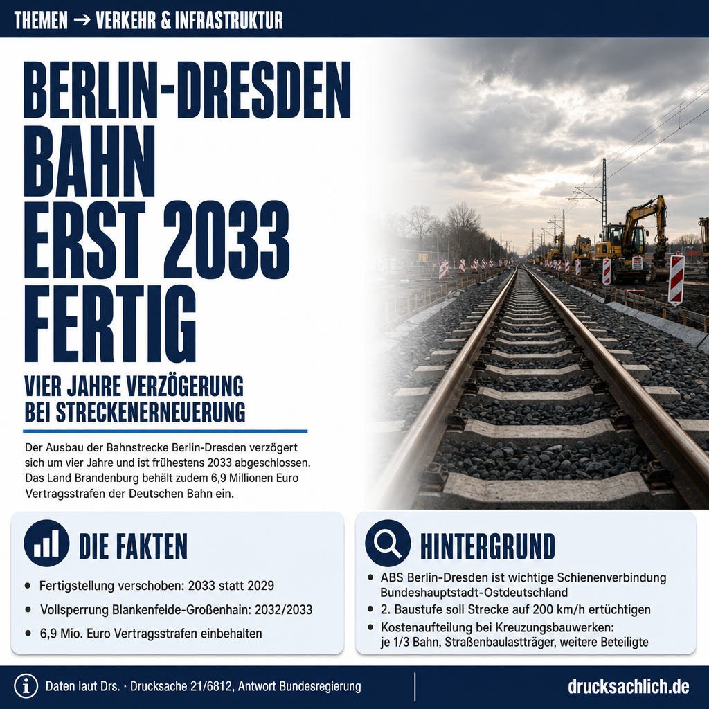Bahnstrecke Berlin–Dresden: Fertigstellung erst 2033