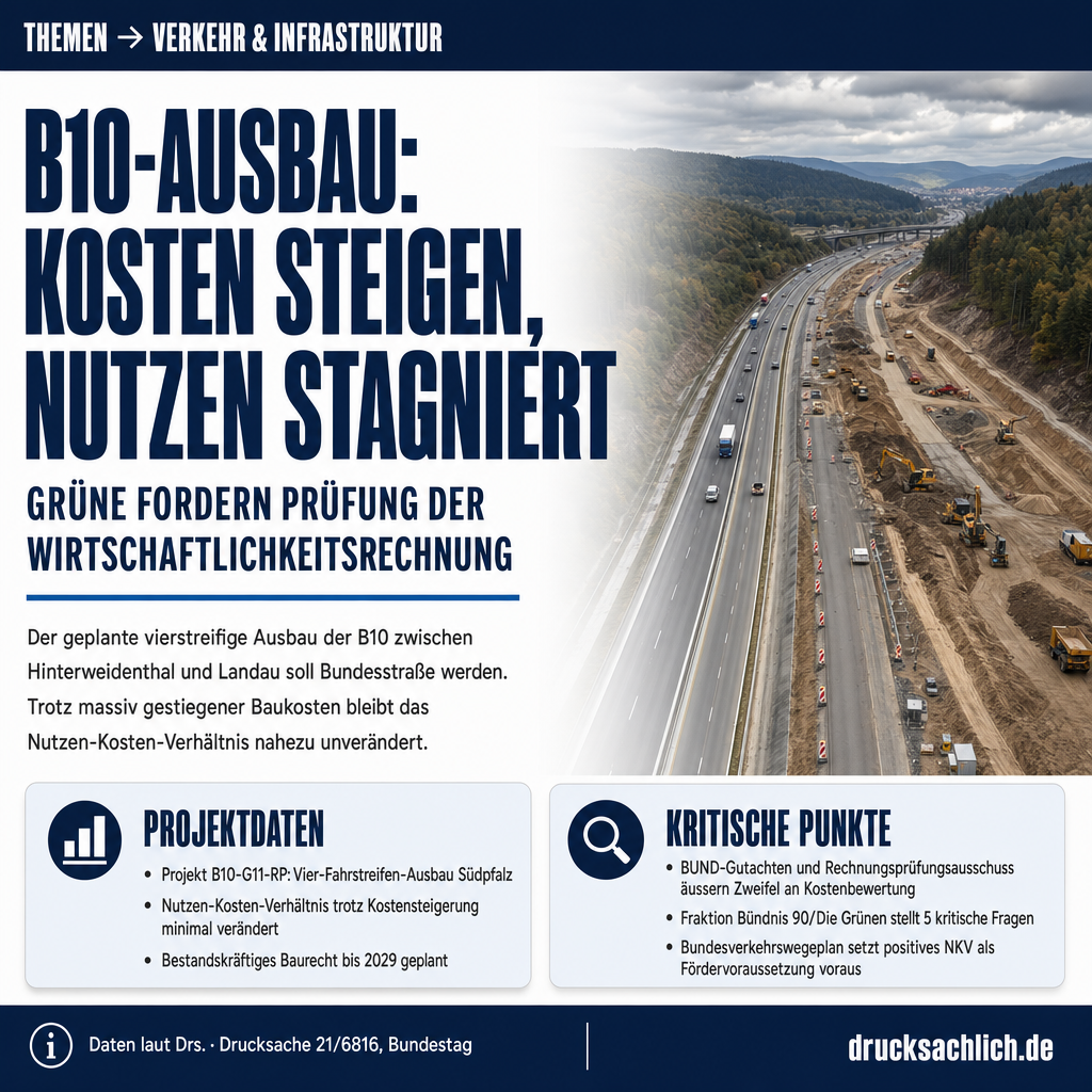 B10-Ausbau Hinterweidenthal–Landau: Nutzen-Kosten-Verhältnis unter Prüfung