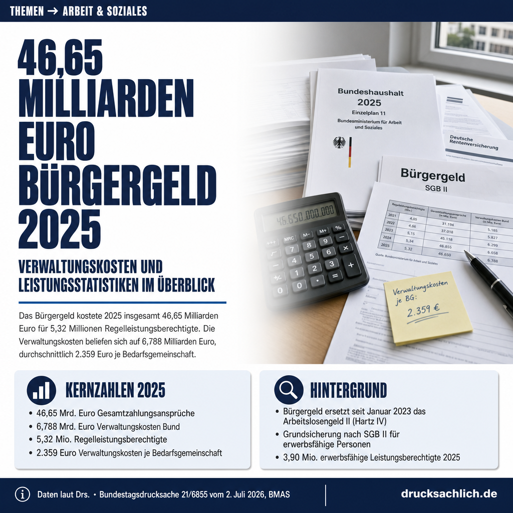 Bürgergeld 2025: 46,65 Mrd. Euro Gesamtausgaben im SGB II