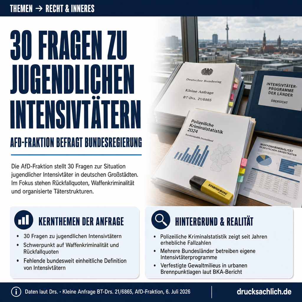 Jugendliche Intensivtäter: 30 Fragen an die Bundesregierung