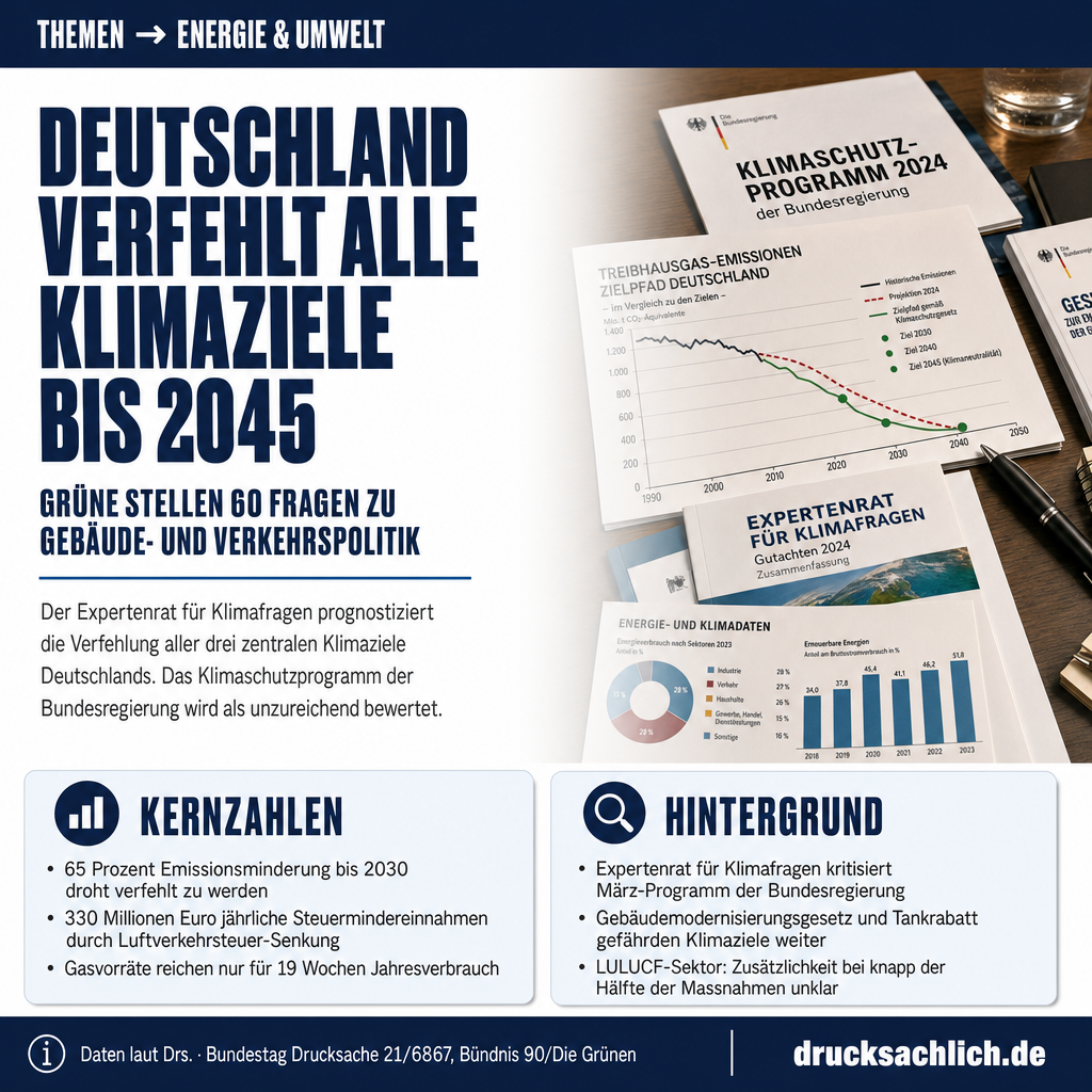 Klimaziele 2030: Grüne stellen 60 Fragen zu Gebäude- und Verkehrspolitik