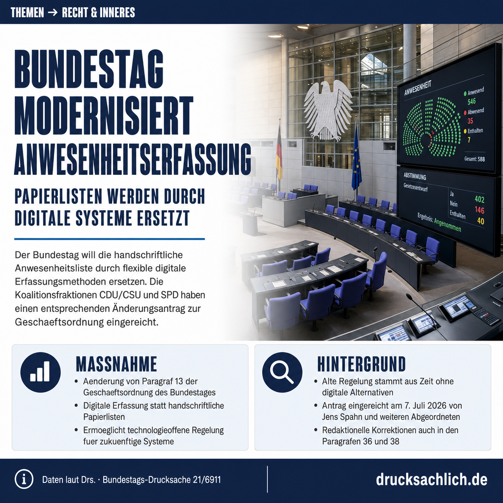 Geschäftsordnung Bundestag: Anwesenheitserfassung wird modernisiert
