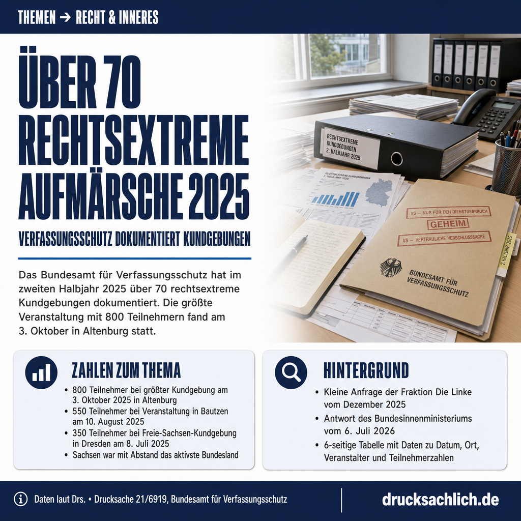 Rechtsextreme Aufmärsche 2025: Verfassungsschutz listet über 70 Kundgebungen