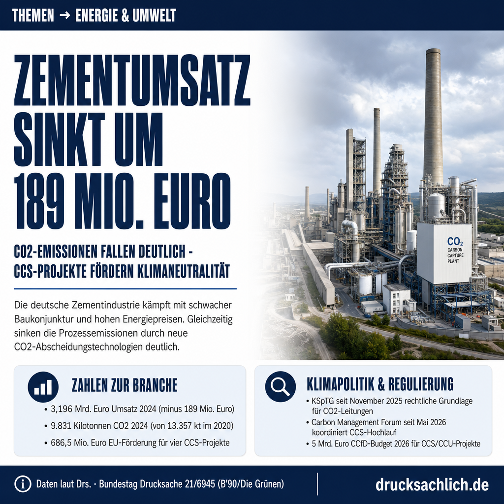 Zementindustrie: CO2-Emissionen sinken, Umsatz um 189 Mio. Euro
