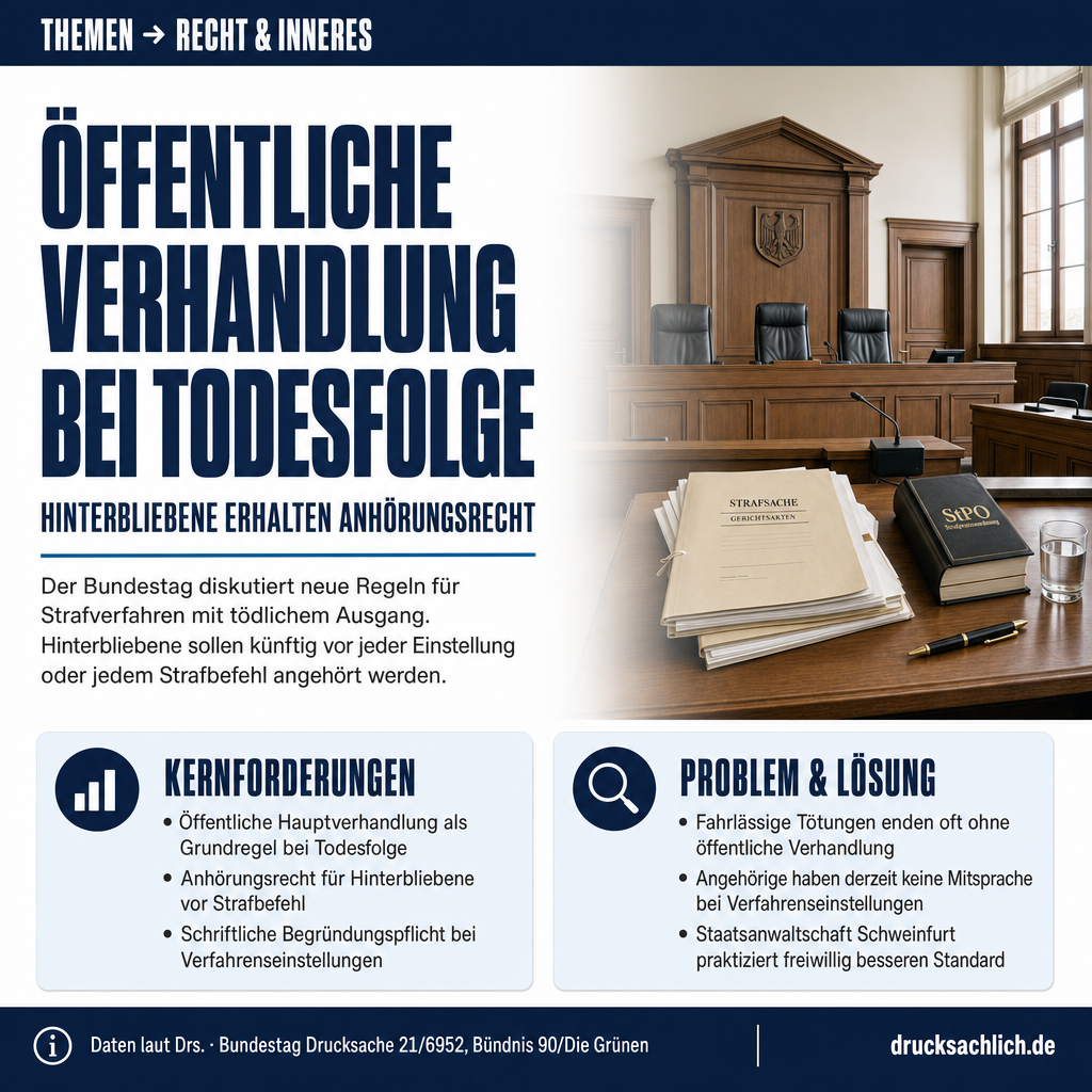 Hinterbliebenenrechte: Öffentliche Hauptverhandlung bei Todesfolge