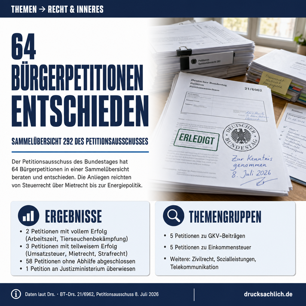 Petitionsausschuss: 64 Bürgeranliegen in Sammelübersicht 292