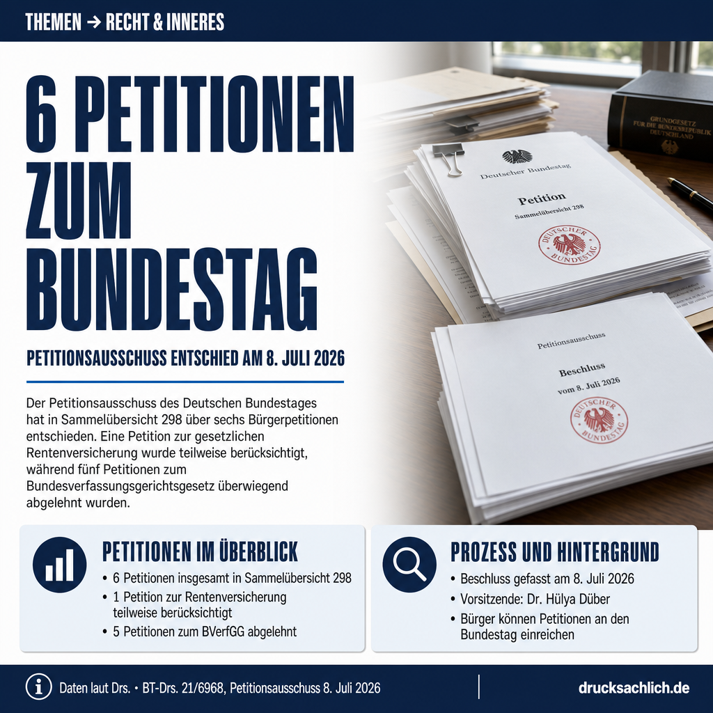 Petitionsausschuss: Sammelübersicht 298 zu Rentenversicherung und BVerfGG