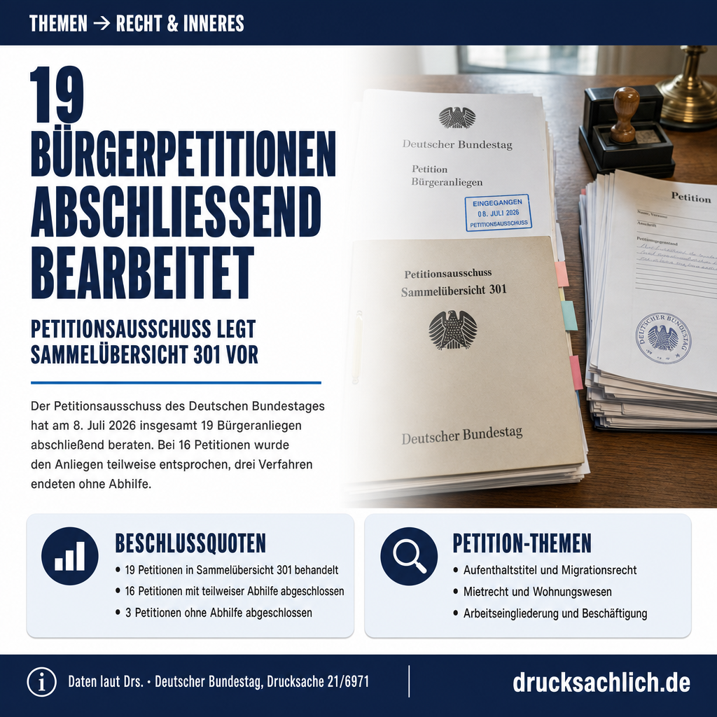 Petitionsausschuss: 19 Bürgeranliegen abschließend bearbeitet