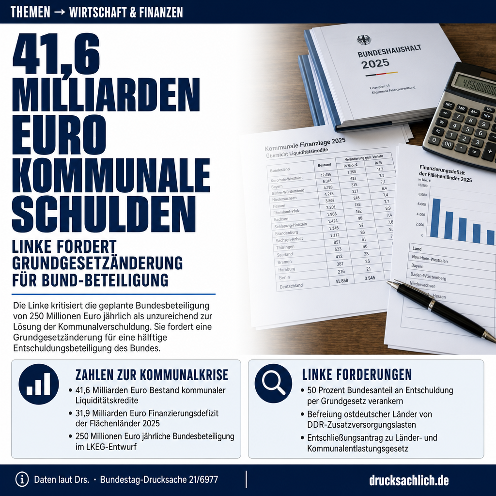 Kommunalfinanzen: Linke fordert Grundgesetzänderung zur Entschuldung